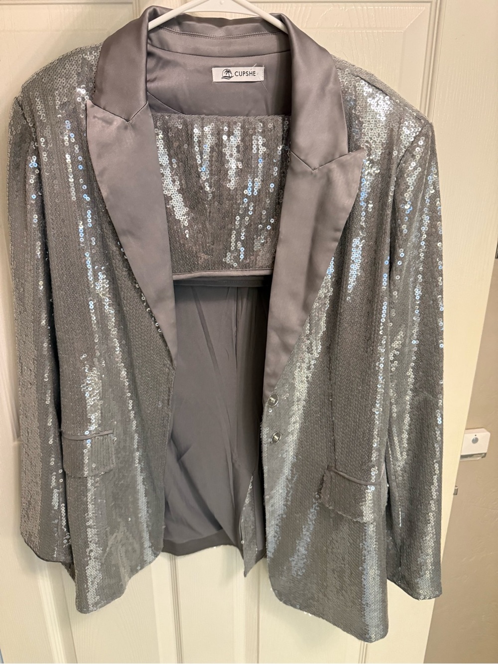 Cupshe Silver Sequin Blazer & Skirt Set